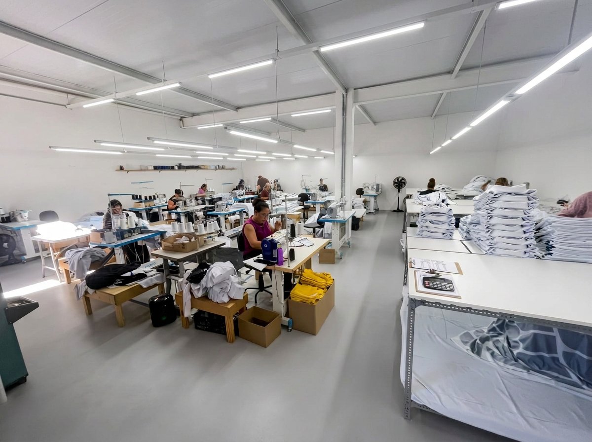 The sewing floor with machinists working at their machines